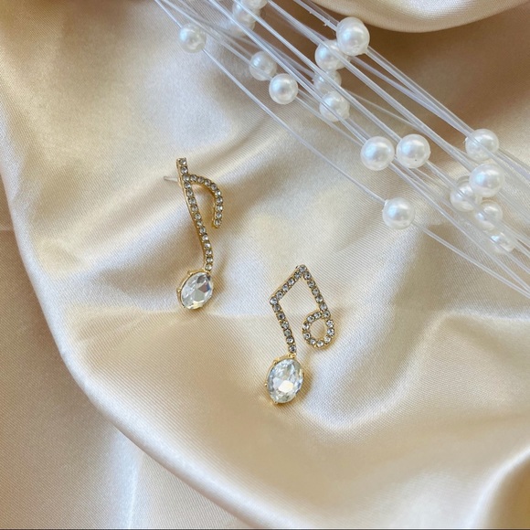 🎵💕Last one 💙Music Symbol Stud Earrings Rhinestone - Picture 6 of 13
